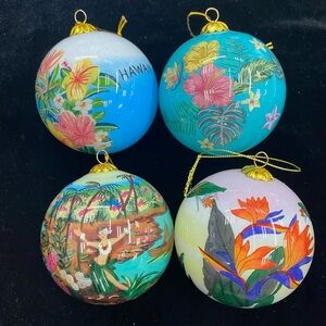 Tropical Floral Hand-Painted Ornament Set of 4